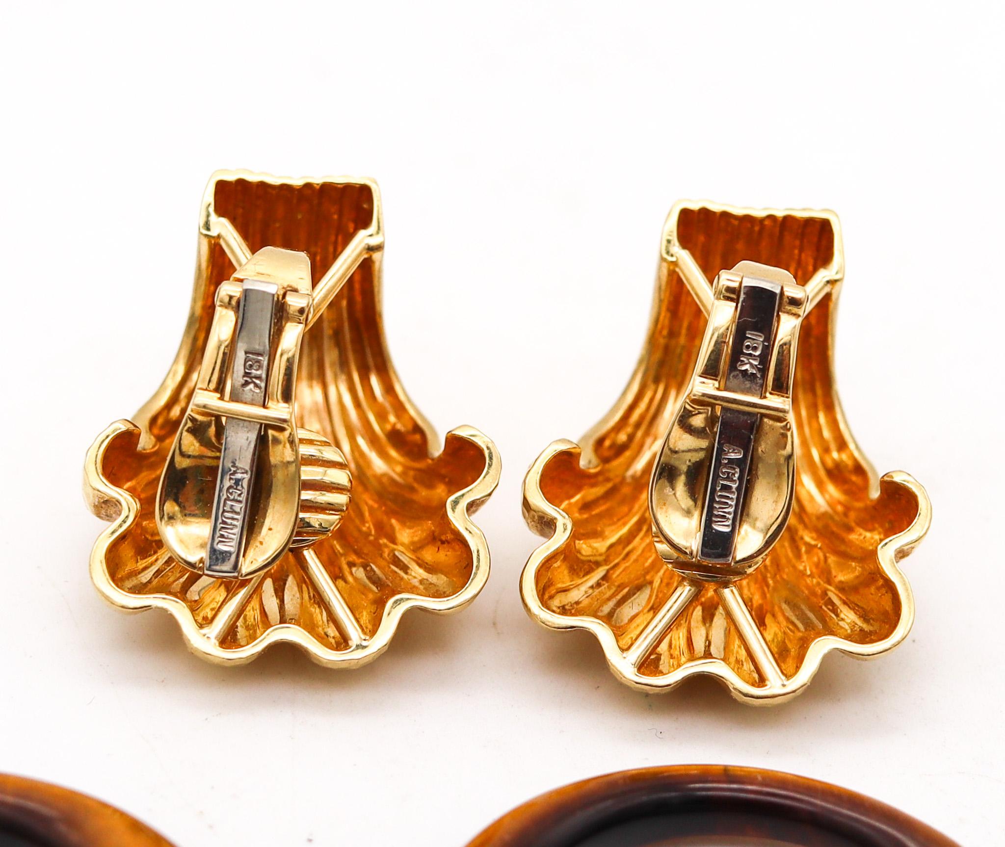 Cabochon Andrew Clunn Convertible Doorknockers Earrings In 18Kt Gold With Tiger Eye For Sale