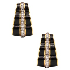 Retro Andrew Clunn Enameled Earrings In 18Kt Gold And Platinum With 1.28 Ctw Diamonds