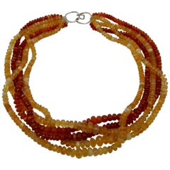Vintage Andrew Clunn Fire Opal Torsade Necklace 14 Karat Gold Five-Strand