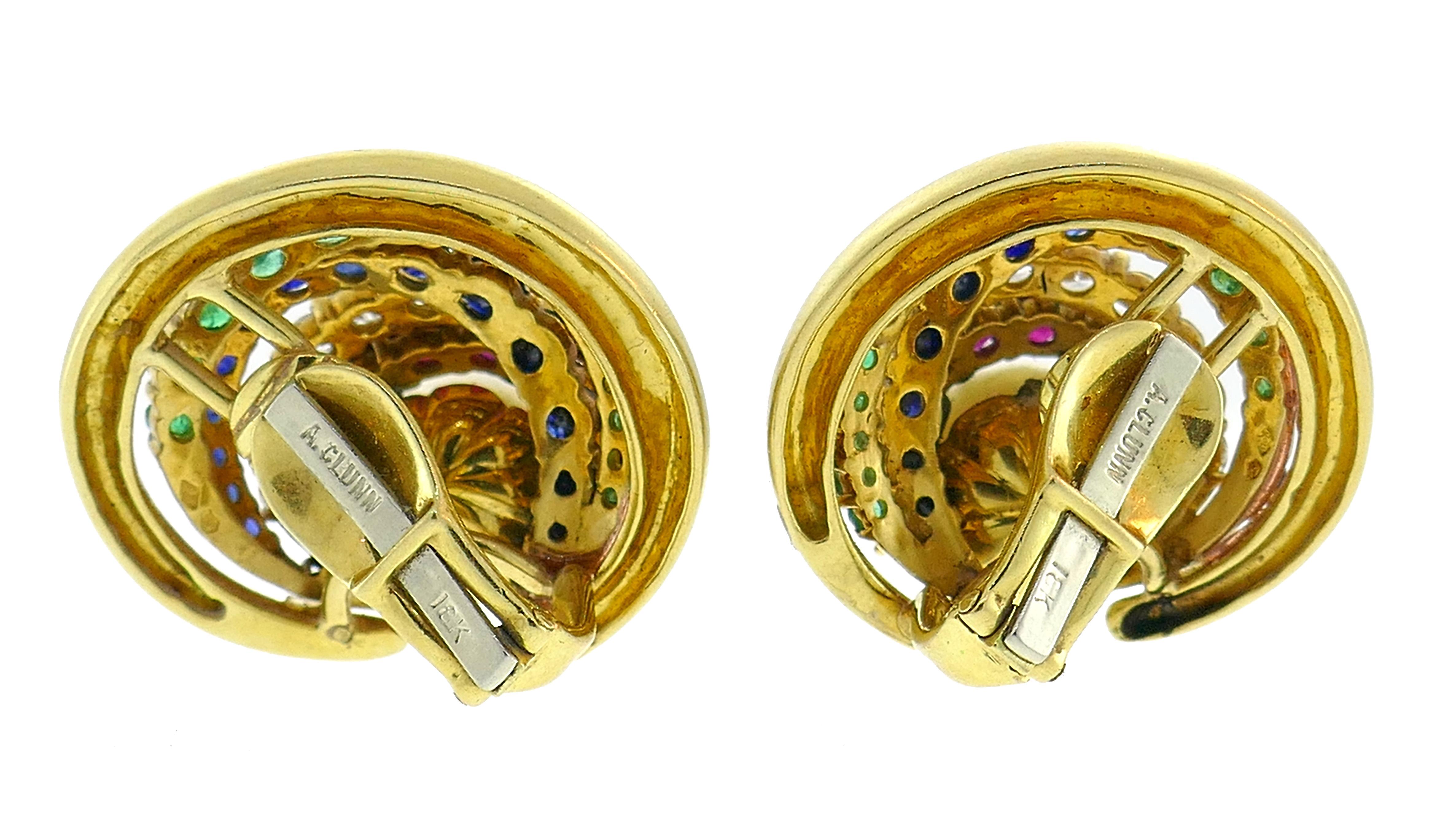 Mixed Cut Andrew Clunn Gold Earrings with Pearl Gemstones Clip-On