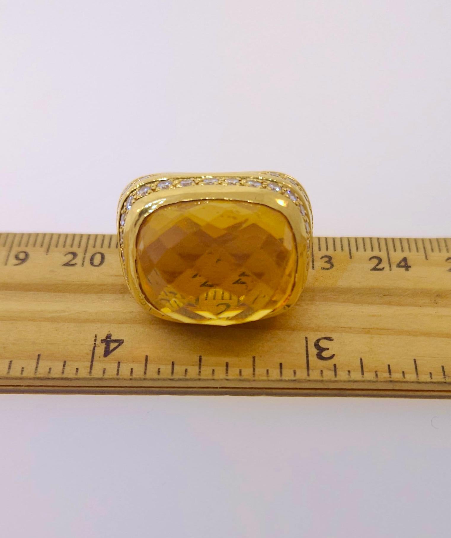 Andrew Clunn Large 18k Yellow Gold Diamond & Citrine Dome Ring  In Good Condition For Sale In New York, NY