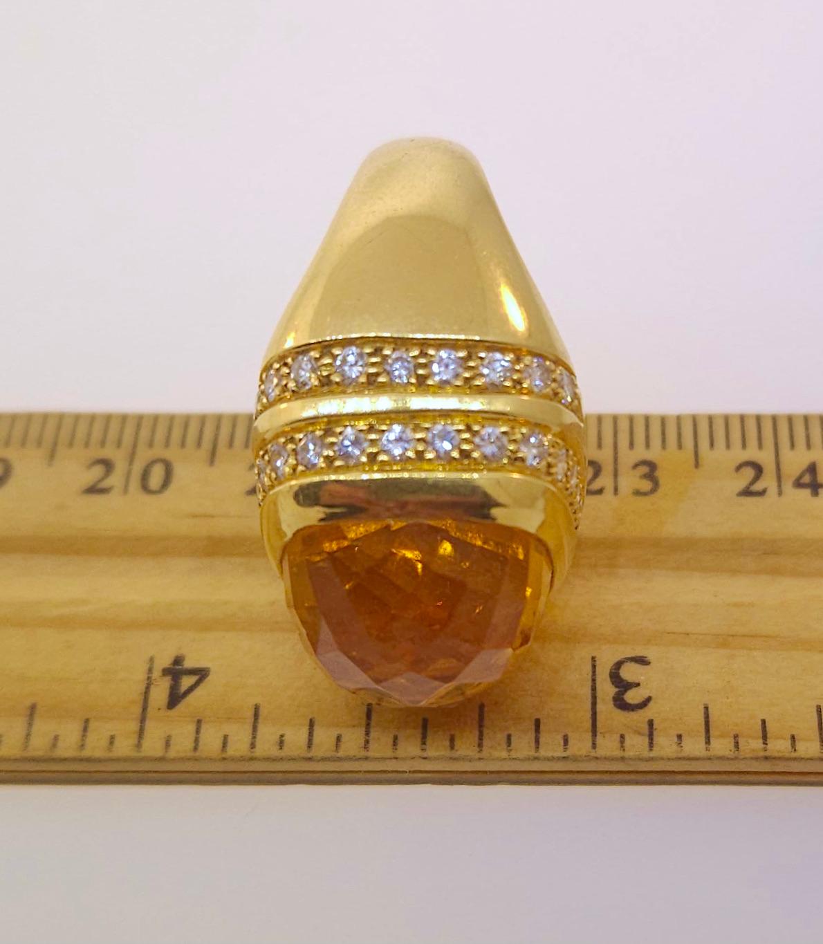 Women's Andrew Clunn Large 18k Yellow Gold Diamond & Citrine Dome Ring  For Sale