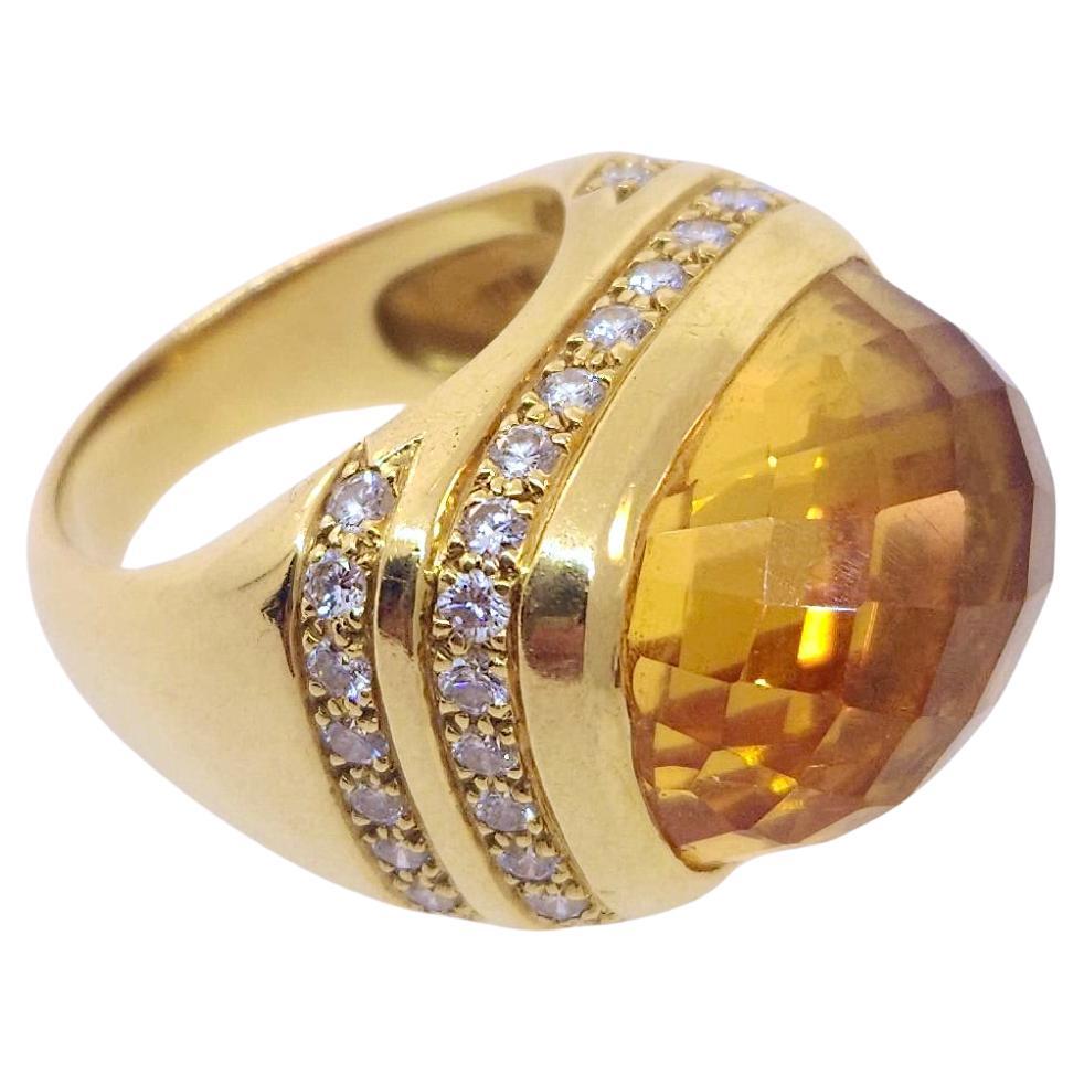 Andrew Clunn Large 18k Yellow Gold Diamond & Citrine Dome Ring  For Sale