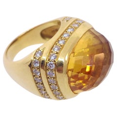 Retro Andrew Clunn Large 18k Yellow Gold Diamond & Citrine Dome Ring 