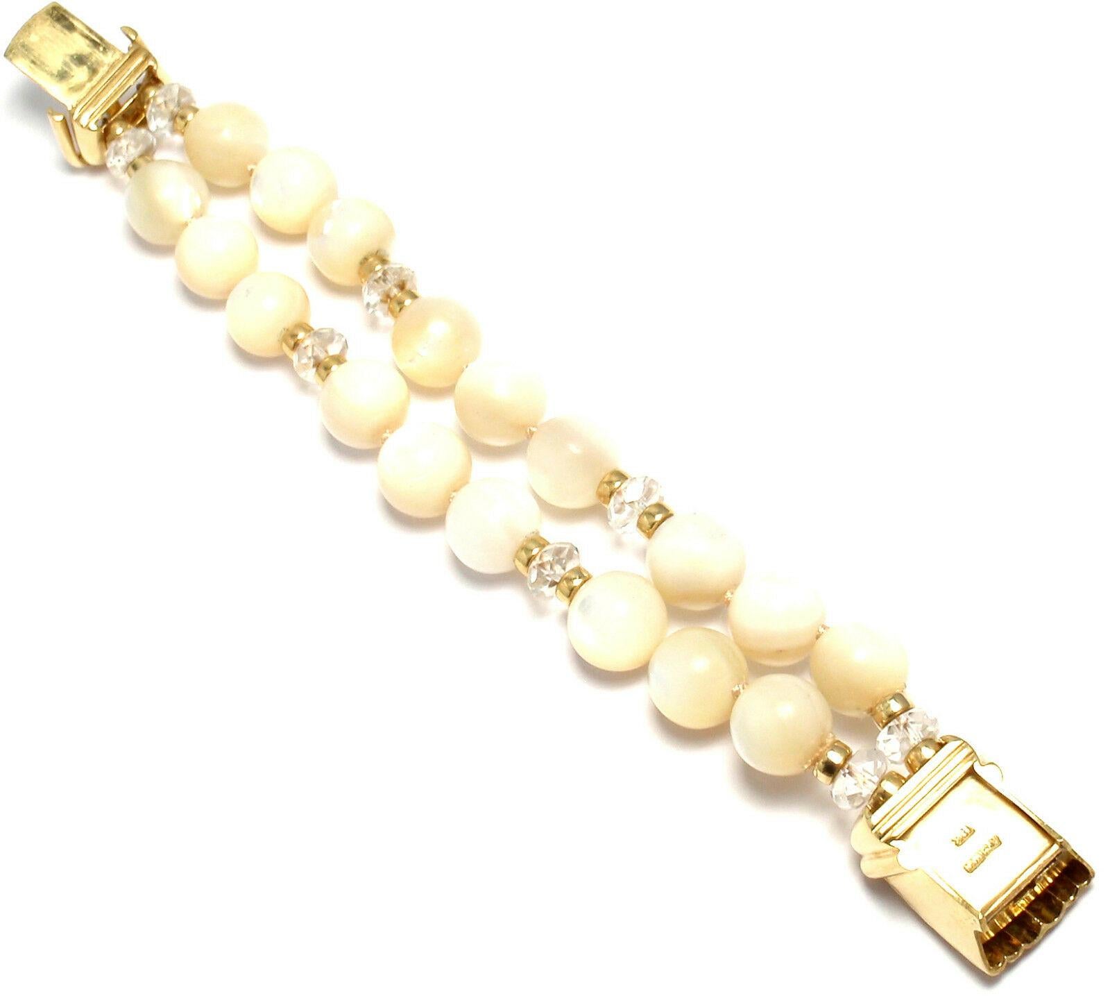 Women's or Men's Andrew Clunn Mother of Pearl and Crystal Bead Yellow Gold Bracelet