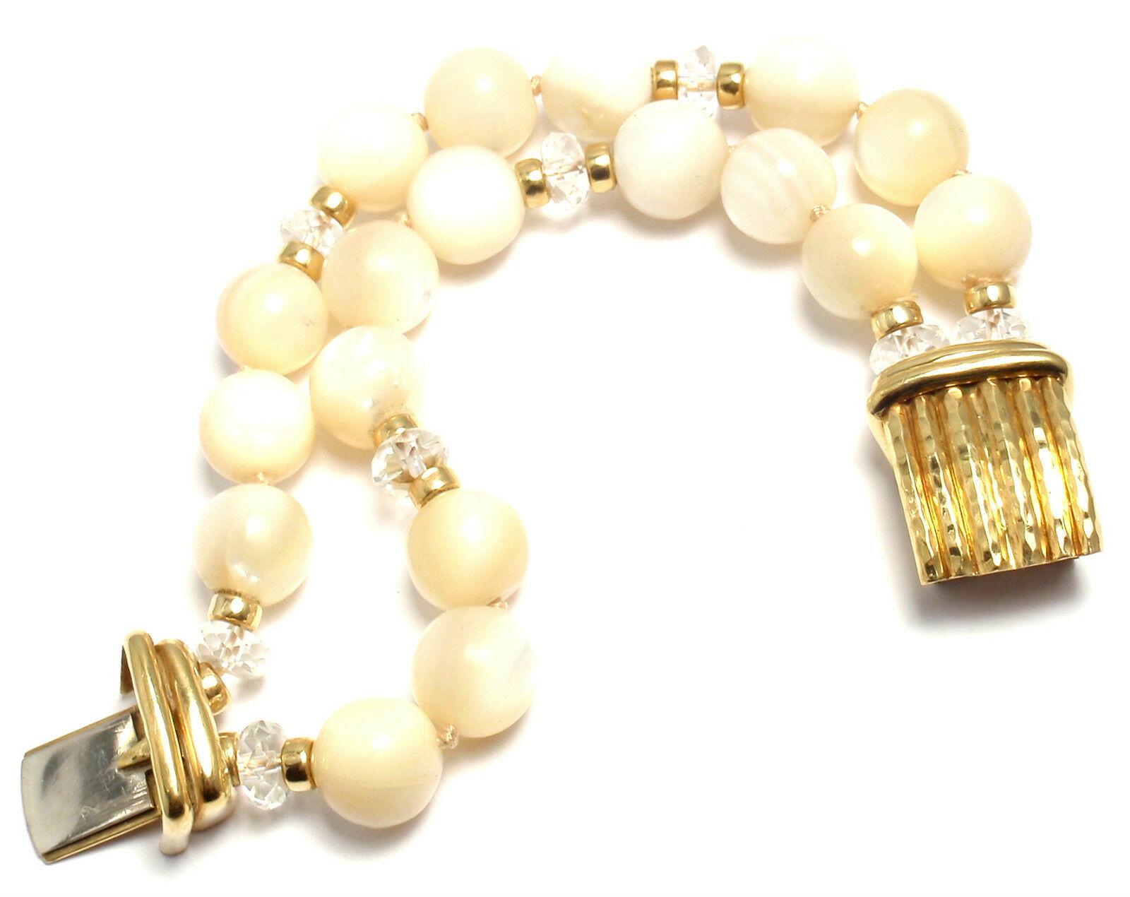 Andrew Clunn Mother of Pearl and Crystal Bead Yellow Gold Bracelet 1