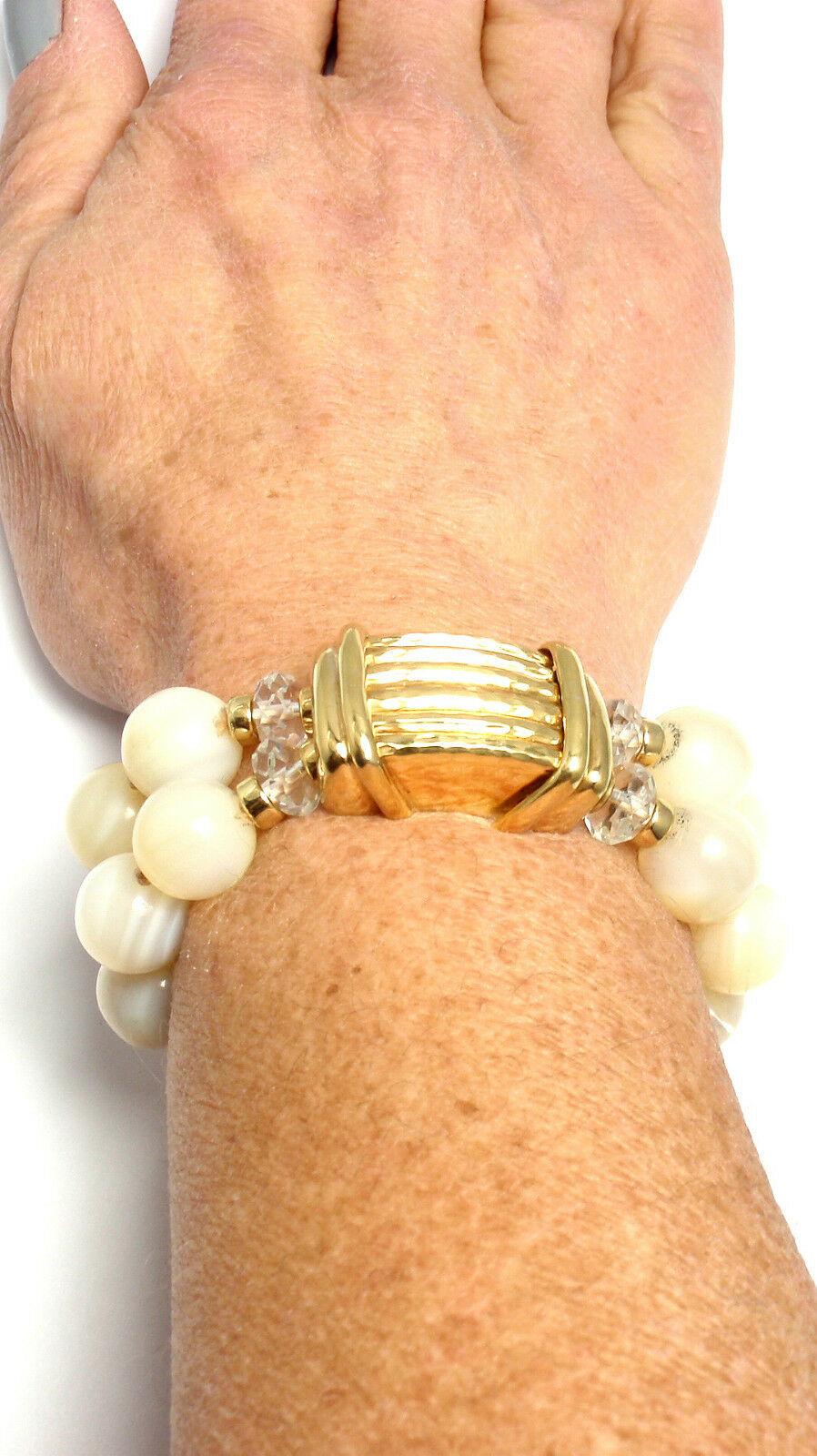 Andrew Clunn Mother of Pearl and Crystal Bead Yellow Gold Bracelet 2