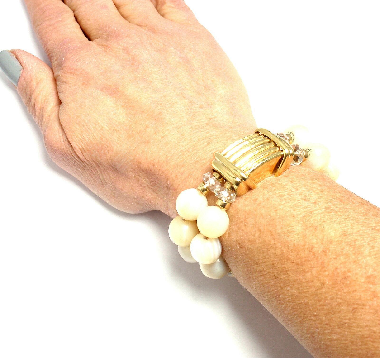 Andrew Clunn Mother of Pearl and Crystal Bead Yellow Gold Bracelet 3