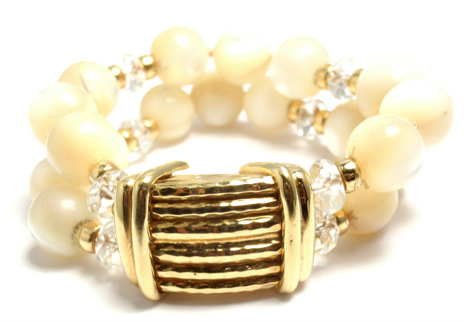 Andrew Clunn Mother of Pearl and Crystal Bead Yellow Gold Bracelet 4