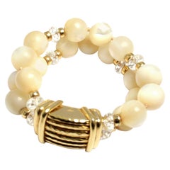 Andrew Clunn Mother of Pearl and Crystal Bead Yellow Gold Bracelet