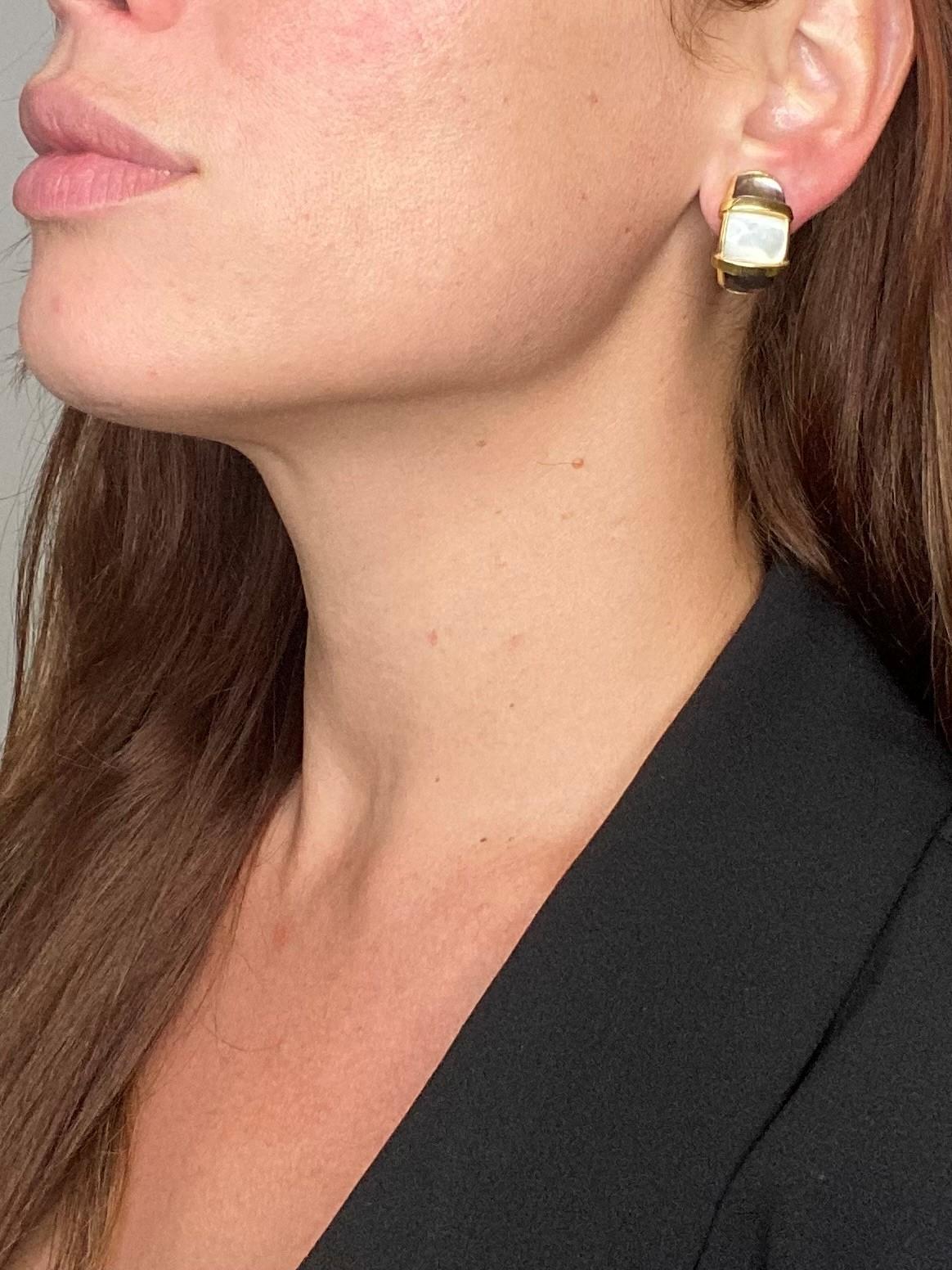 Pair of earrings designed by Andrew Clunn.

Gorgeous pair, created in New York city by the famed jewelry designer Andrew Clunn. These earrings has been crafted in solid yellow gold of 18 karats and finished with high polish. Suited with omega backs