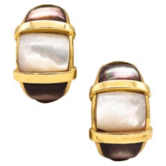Andrew Clunn New York Hoop Earrings 18 Kt Yellow Gold With White & Black Nacre