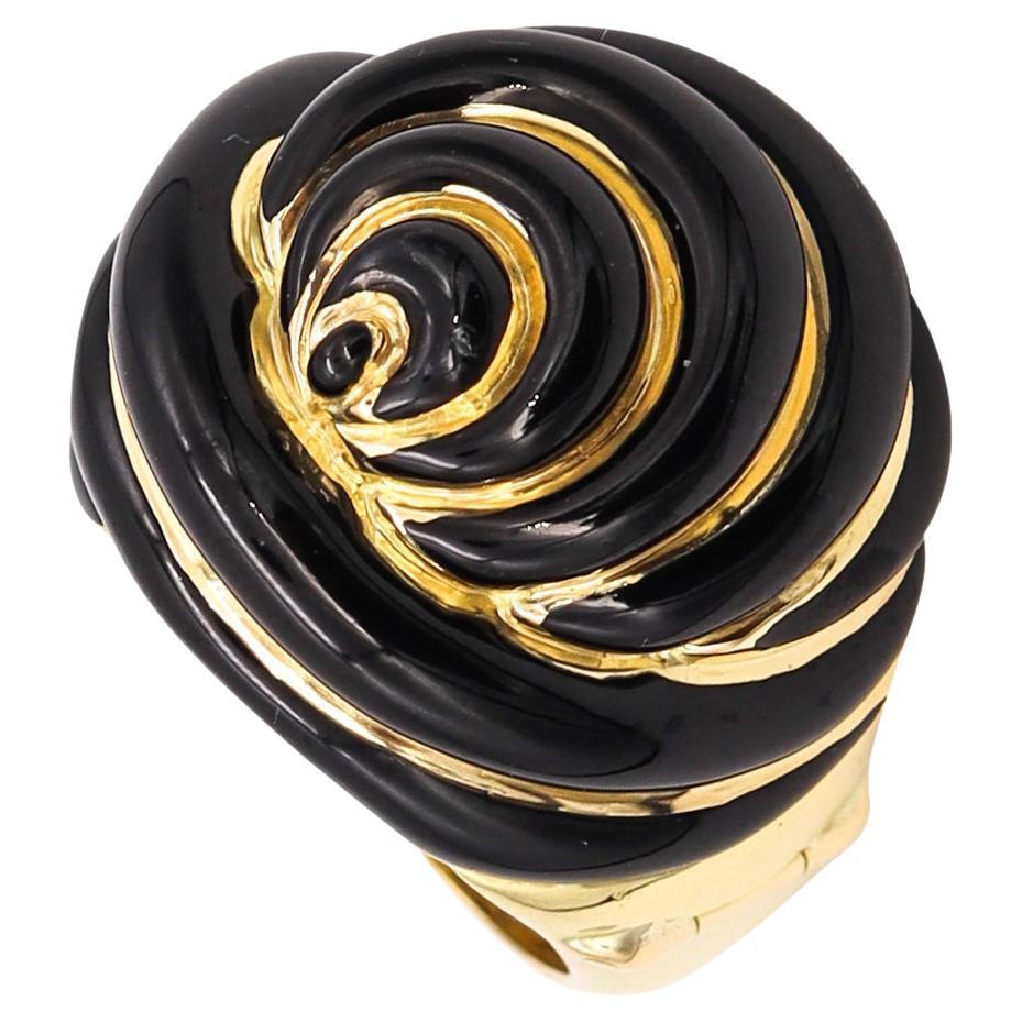 Andrew Clunn NYC Knots Cocktail Ring in Solid 18Kt Yellow Gold with Black Enamel For Sale