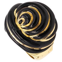 Andrew Clunn NYC Knots Cocktail Ring in Solid 18Kt Yellow Gold with Black Enamel