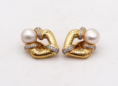 Andrew Clunn Perlen-Ohrringe aus 18 Karat Gelbgold mit 1,20 Karat Diamanten