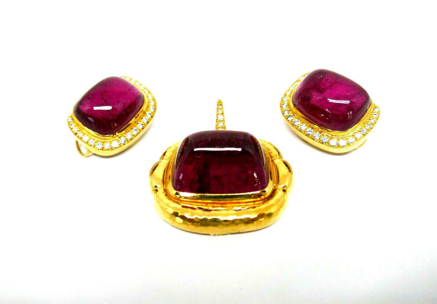 Andrew Clunn Pink Tourmaline Diamond Yellow Gold Set In Excellent Condition In Beverly Hills, CA