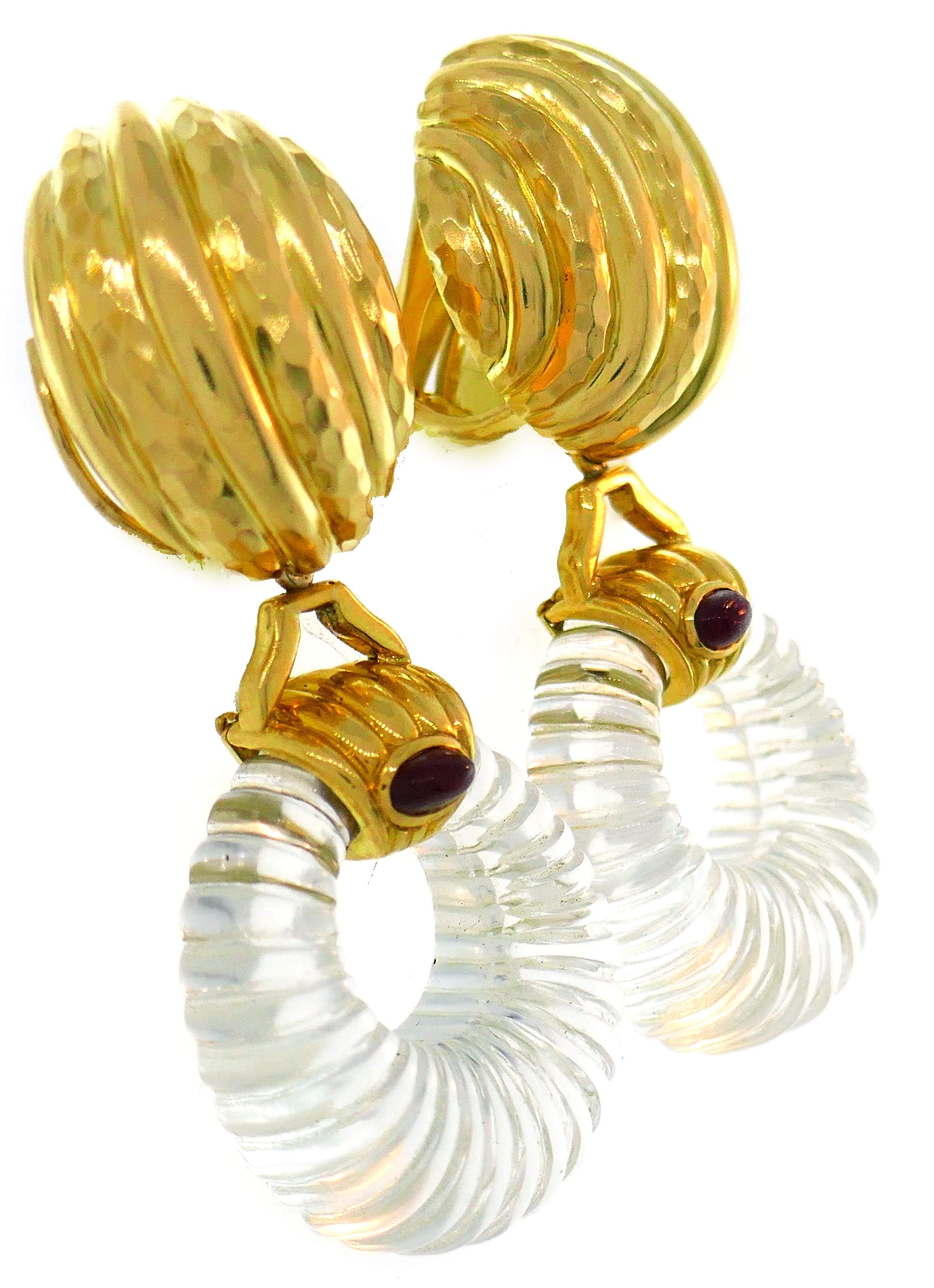 Andrew Clunn Rock Crystal Yellow Gold Earrings with Ruby Accent, Interchangeable 1