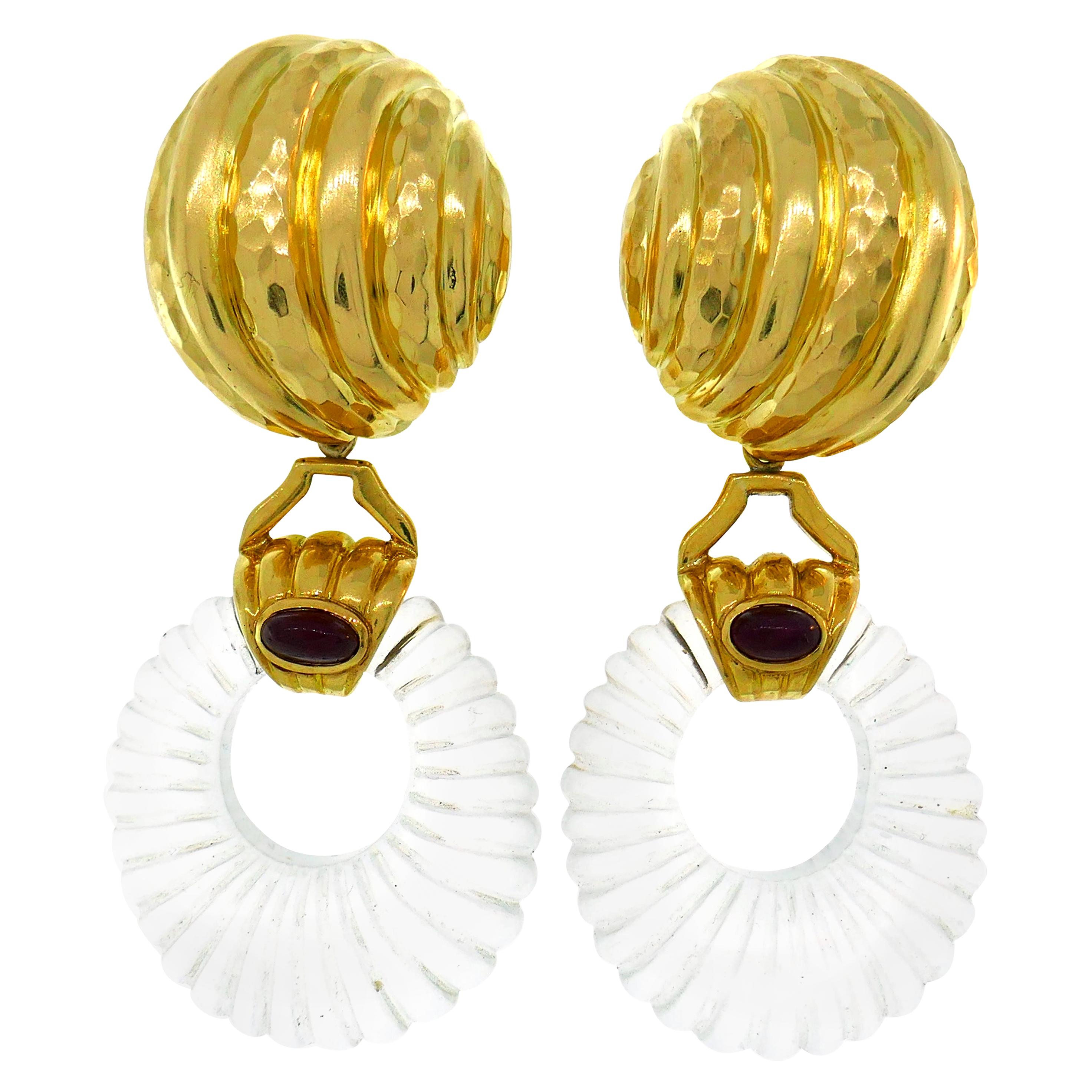 Andrew Clunn Rock Crystal Yellow Gold Earrings with Ruby Accent, Interchangeable