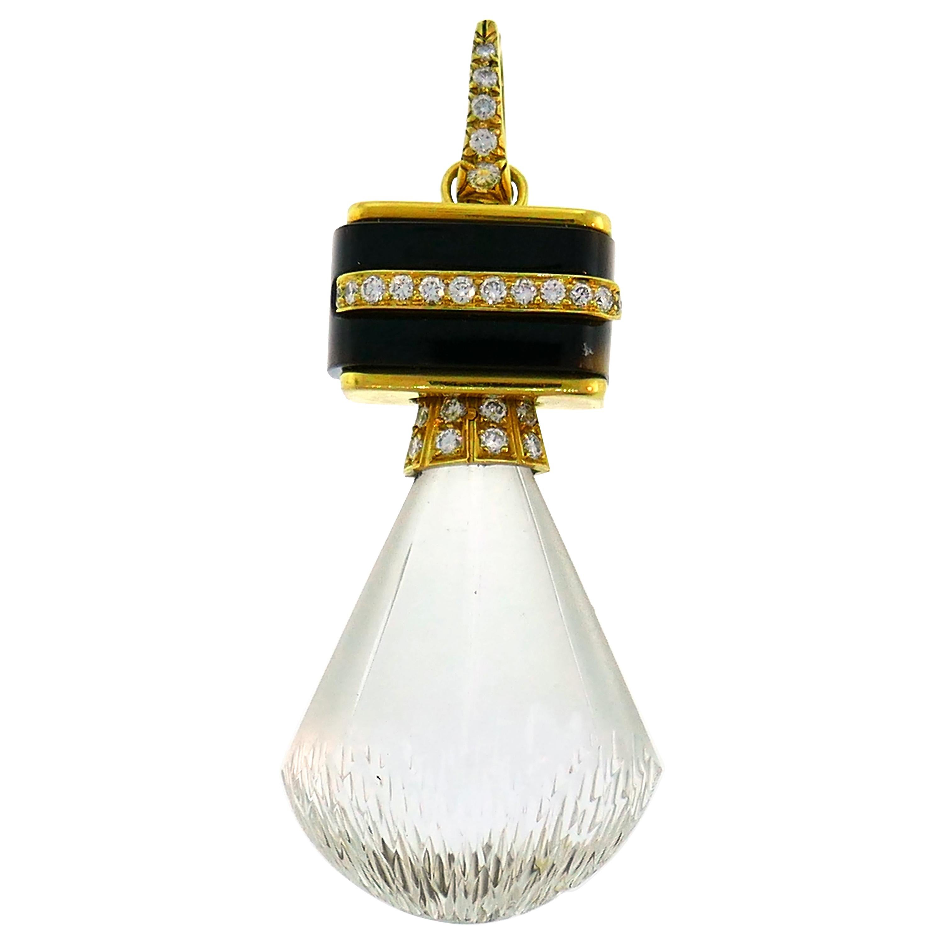 Andrew Clunn Rock Crystal Yellow Gold Pendant with Diamond and Black Onyx