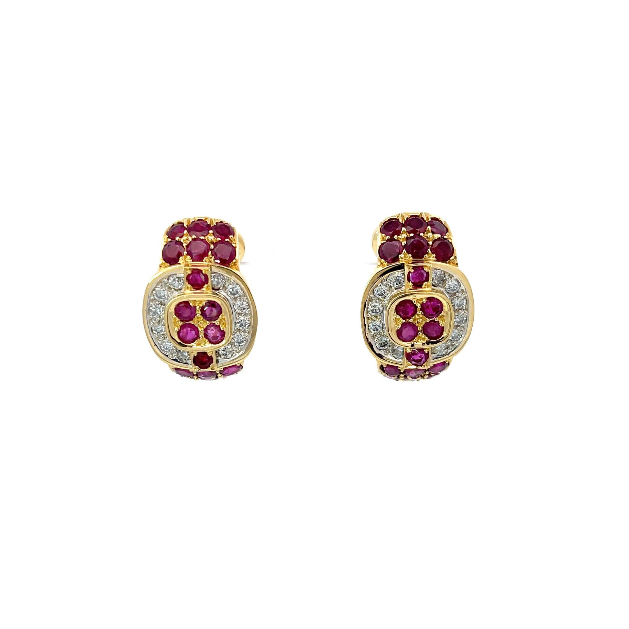 Contemporary Andrew Clunn Ruby & Diamond Clip-on Earrings 18K Yellow Gold For Sale