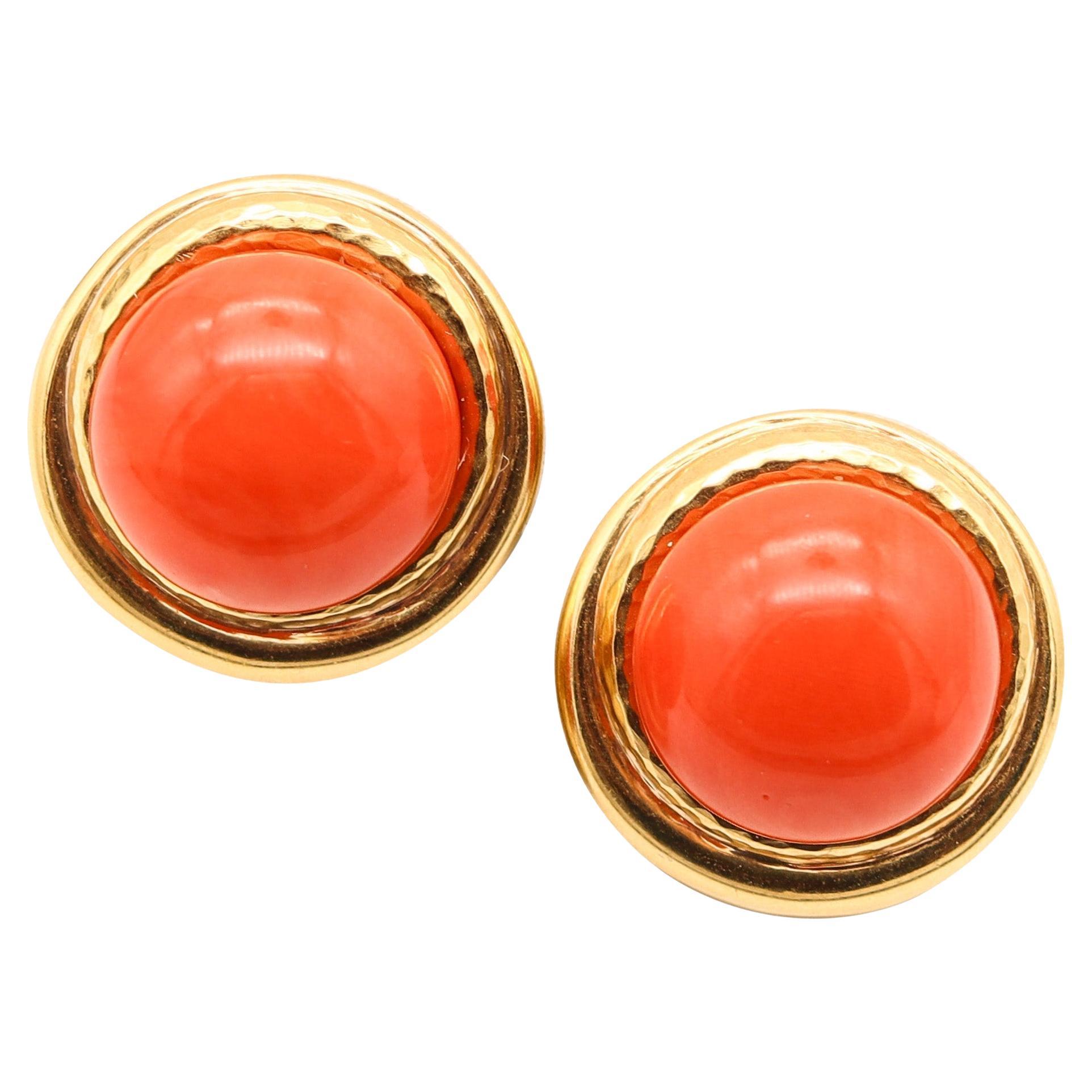 ANDREW CLUNN Statement Clips On Earrings In 18Kt Gold With Sardinian Red Coral