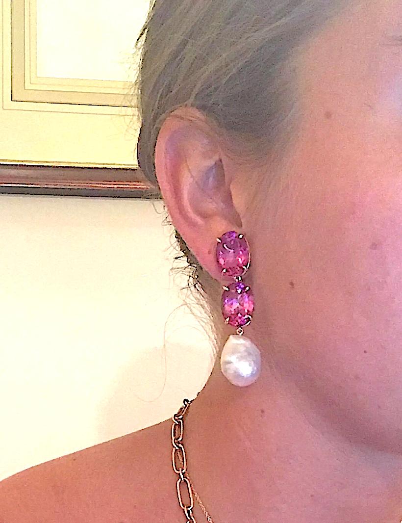Andrew Clunn Three-Stone Drop Earring with Peridot Aquamarine  South Sea Pearl For Sale 5