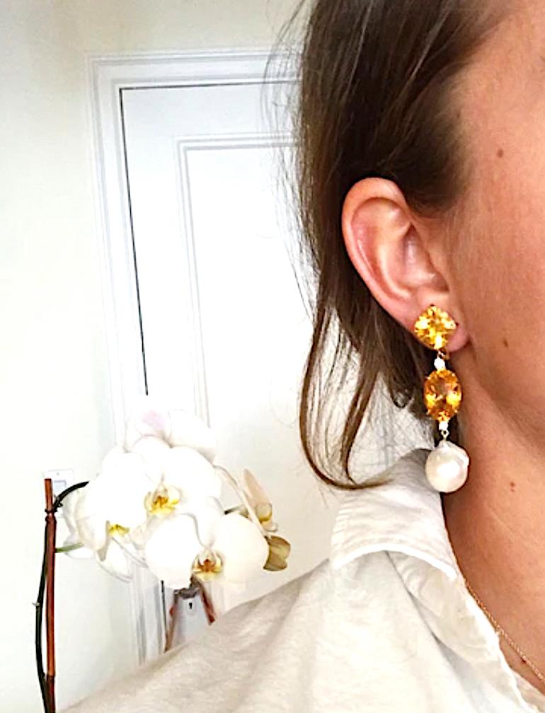 Andrew Clunn Three-Stone Drop Earring with Peridot Aquamarine  South Sea Pearl In New Condition For Sale In New York, NY