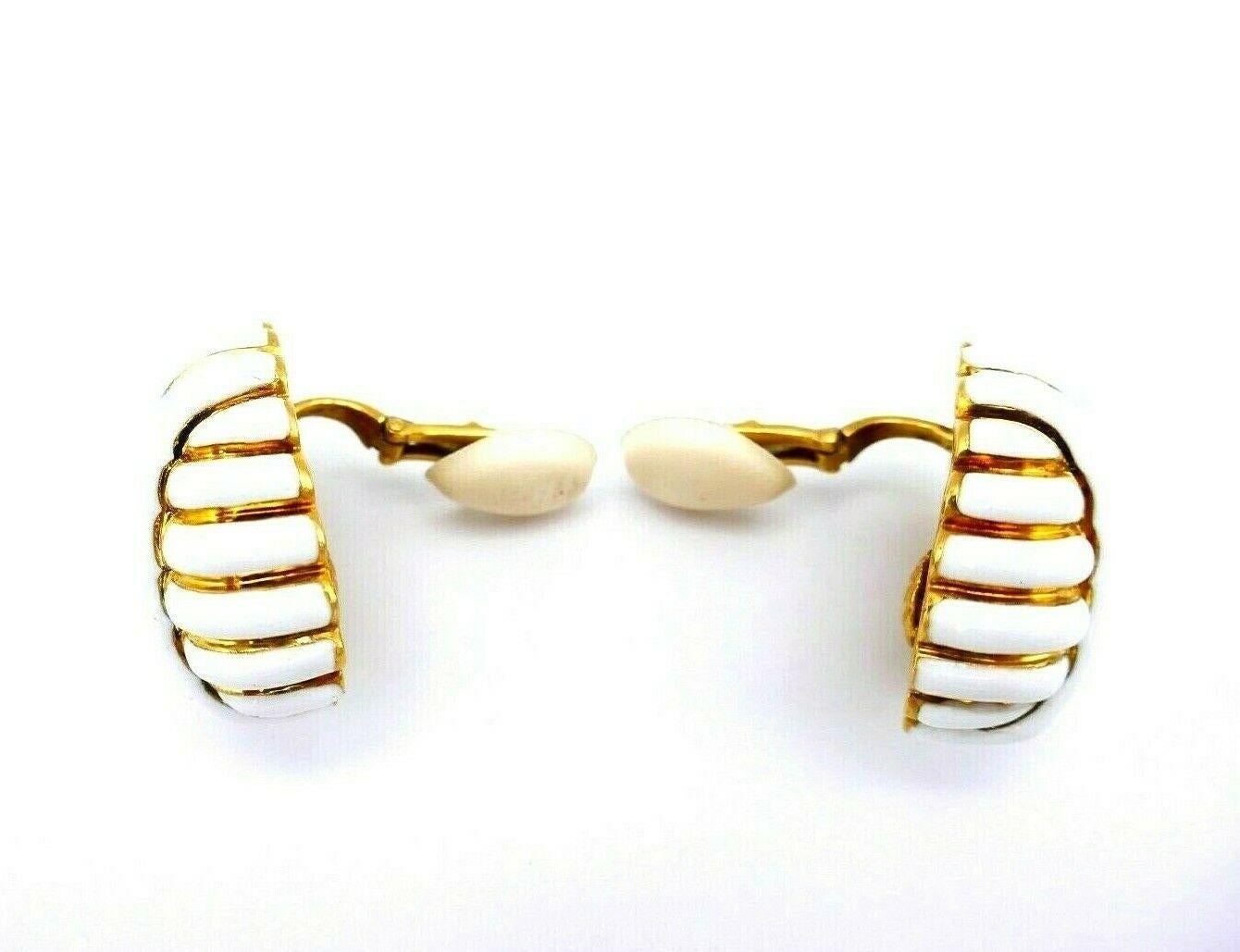 Andrew Clunn Vintage White Enamel Yellow Gold Clip-On Earrings In Excellent Condition In Beverly Hills, CA