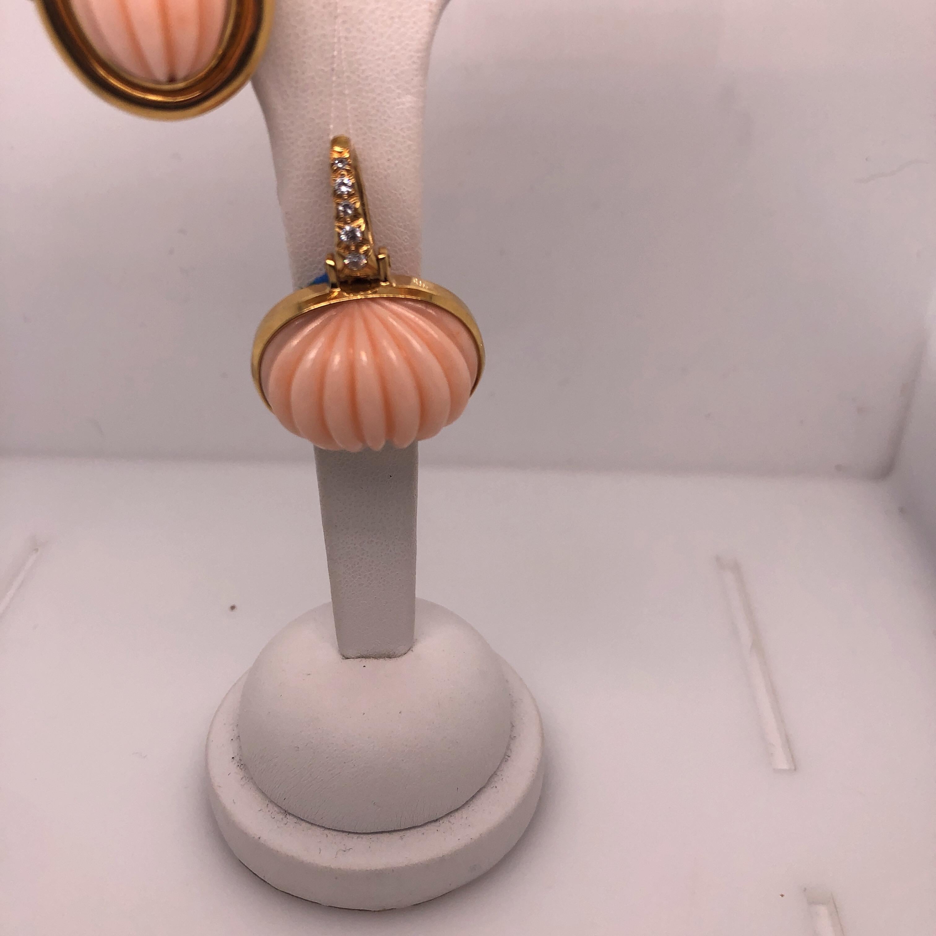 Andrew Clunn Yellow Gold Diamond and Carved Coral Earring and Pendant Set 6