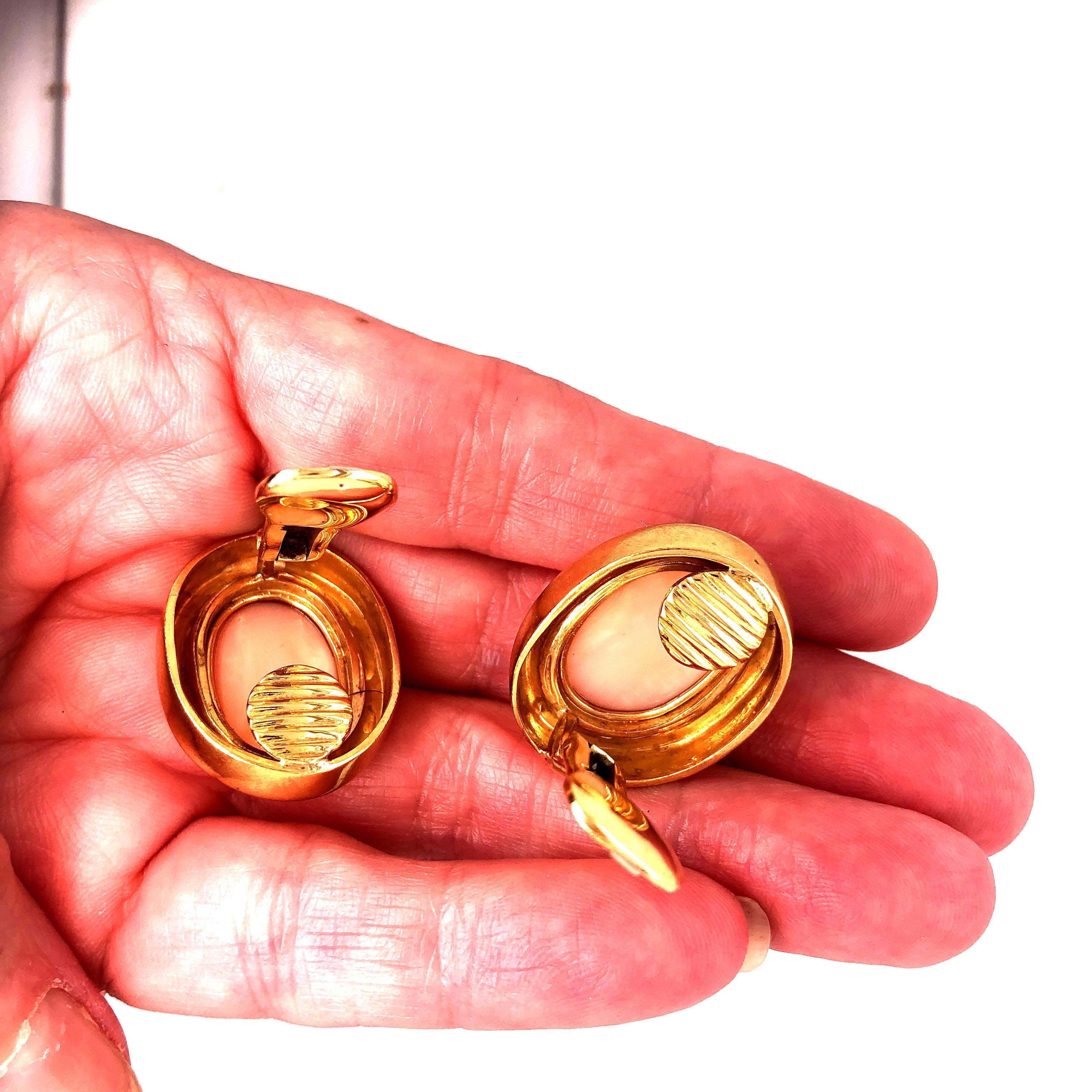 Andrew Clunn Yellow Gold Diamond and Carved Coral Earring and Pendant Set In Good Condition In Dallas, TX