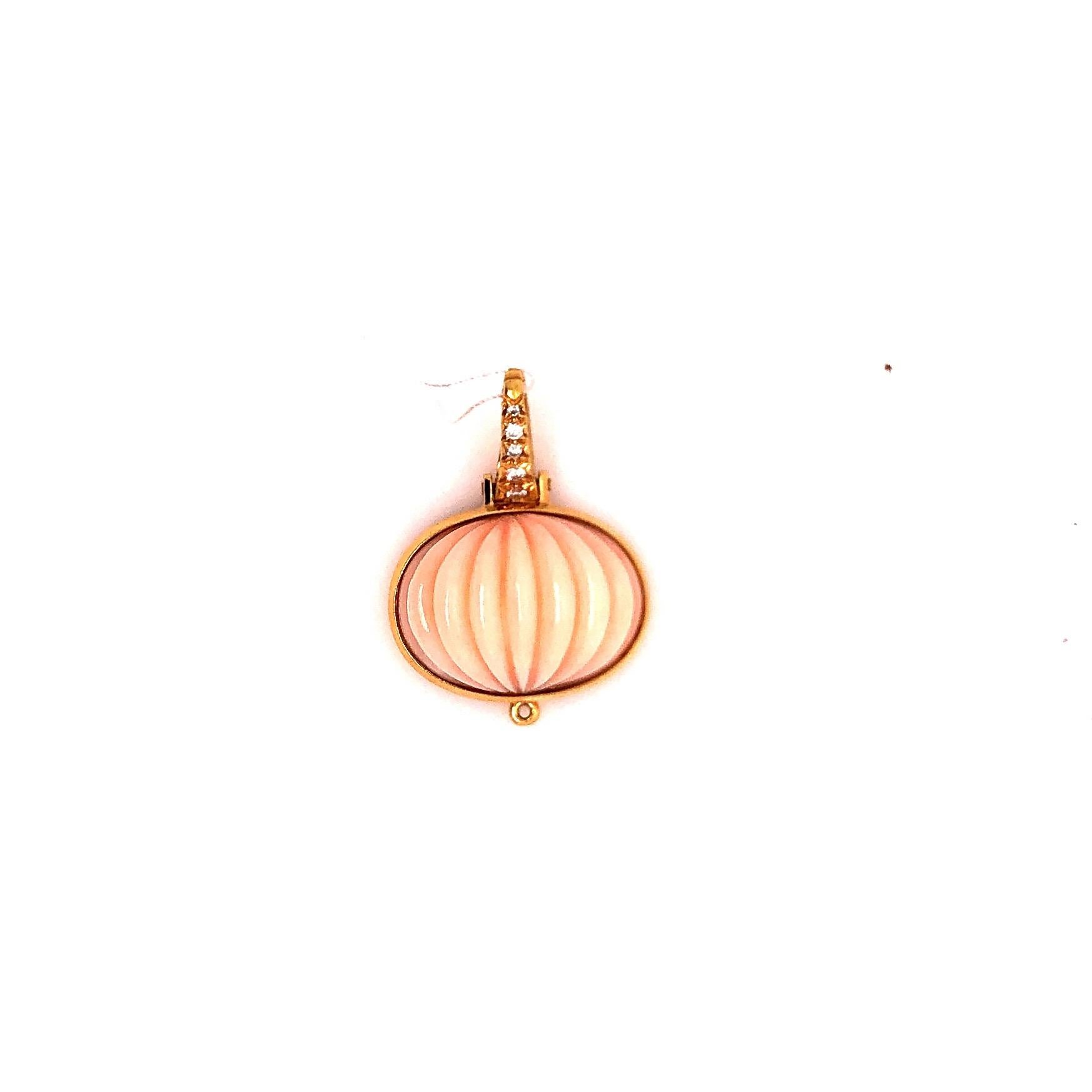 Andrew Clunn Yellow Gold Diamond and Carved Coral Earring and Pendant Set 3