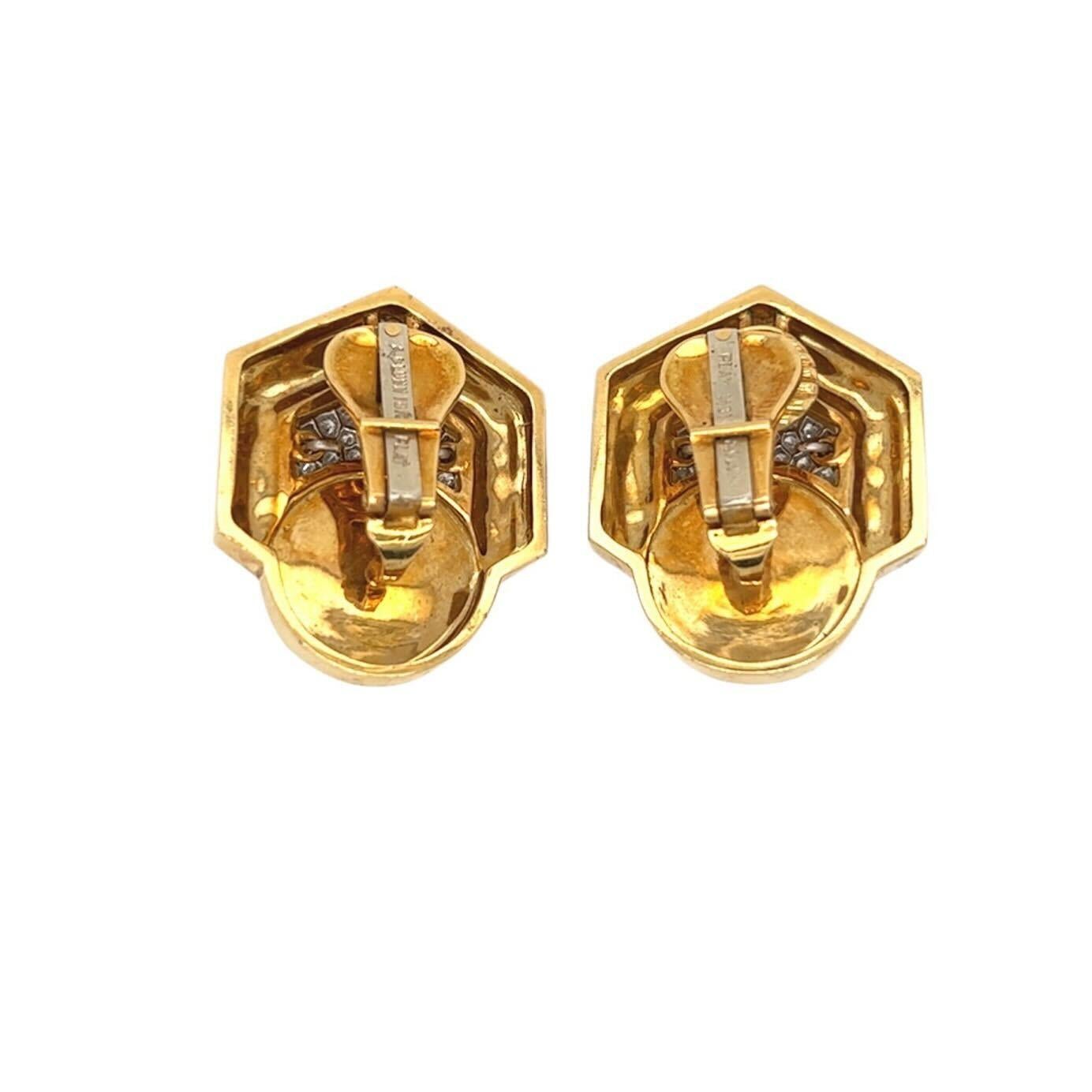 Round Cut Andrew Clunn Yellow Gold, Mabe Pearl, Diamond and Enamel Earrings