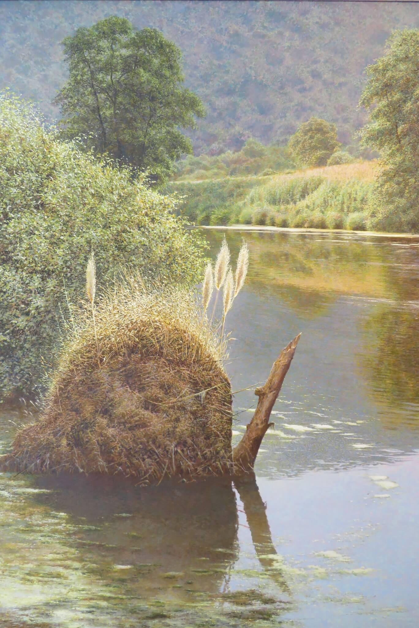 Gran PAISAJE DEL RÍO DE DEVON Realista inglés de finales del siglo XX Orig. Pintura al óleo - Painting de Andrew Coates