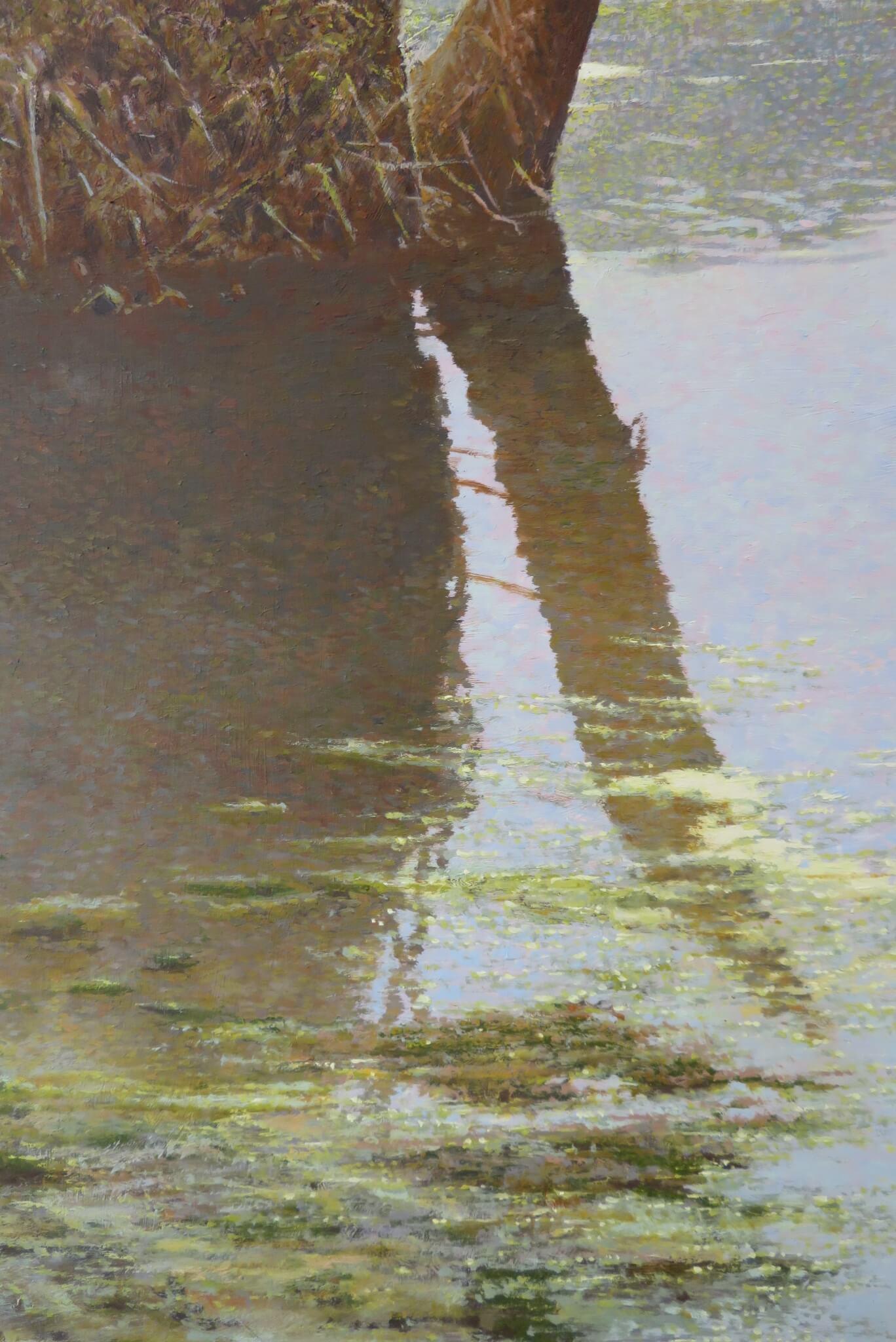 Gran PAISAJE DEL RÍO DE DEVON Realista inglés de finales del siglo XX Orig. Pintura al óleo - Landscape Painting Marrón de Andrew Coates