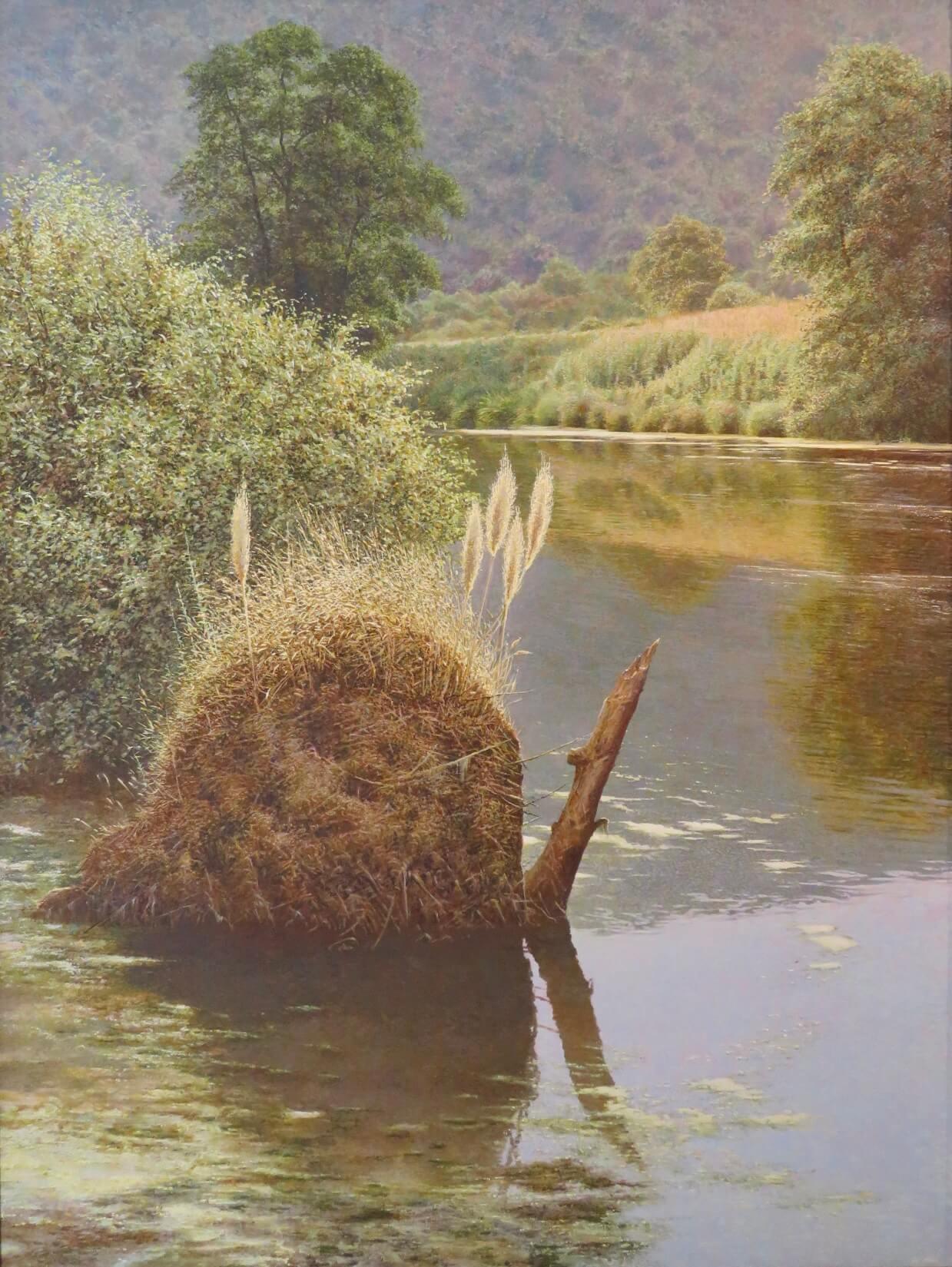 Gran PAISAJE DEL RÍO DE DEVON Realista inglés de finales del siglo XX Orig. Pintura al óleo en venta 2