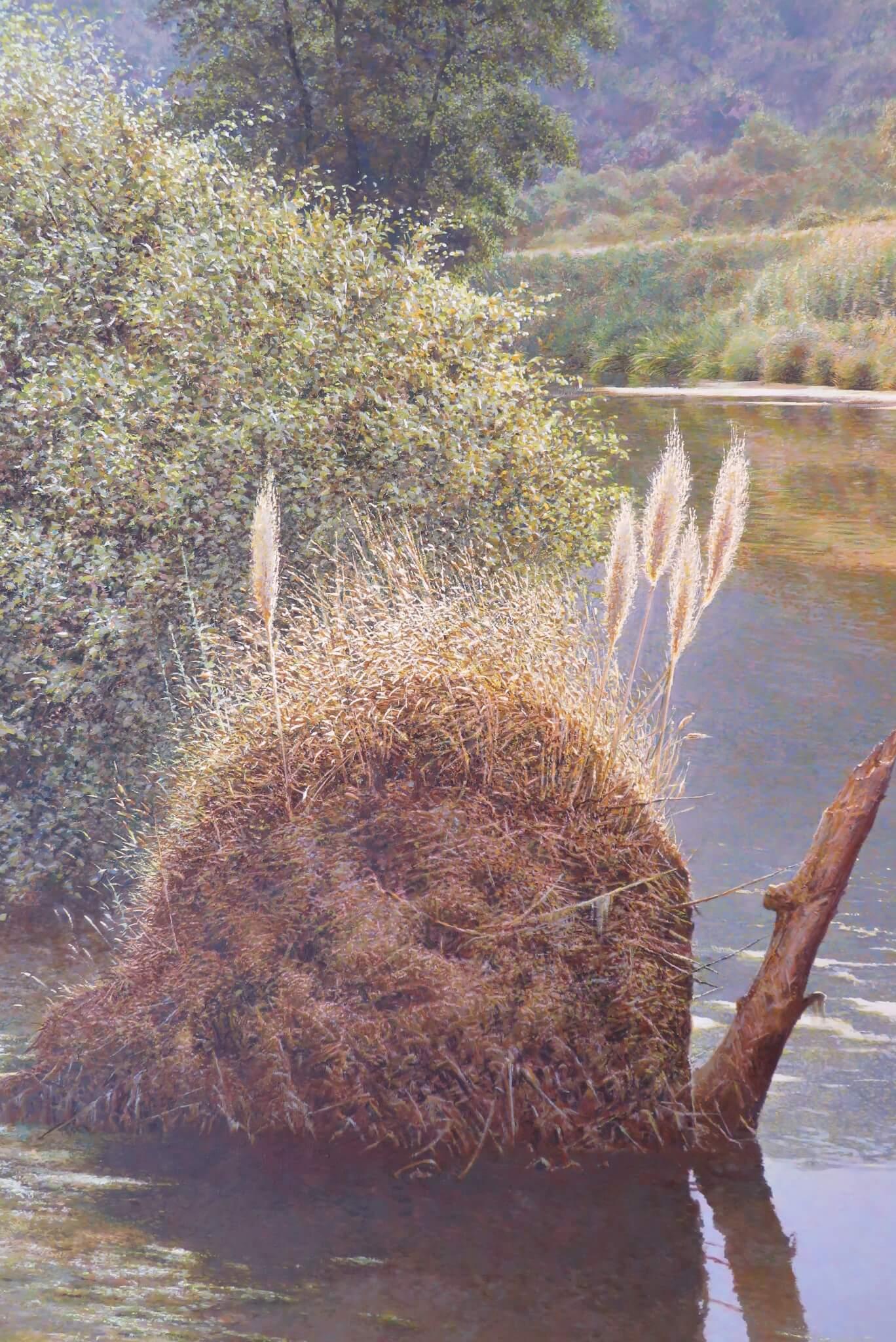Gran PAISAJE DEL RÍO DE DEVON Realista inglés de finales del siglo XX Orig. Pintura al óleo en venta 3