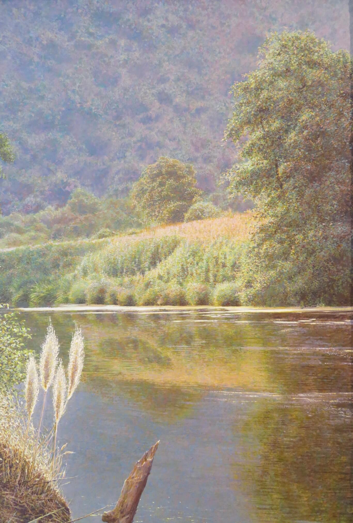 Gran PAISAJE DEL RÍO DE DEVON Realista inglés de finales del siglo XX Orig. Pintura al óleo en venta 5