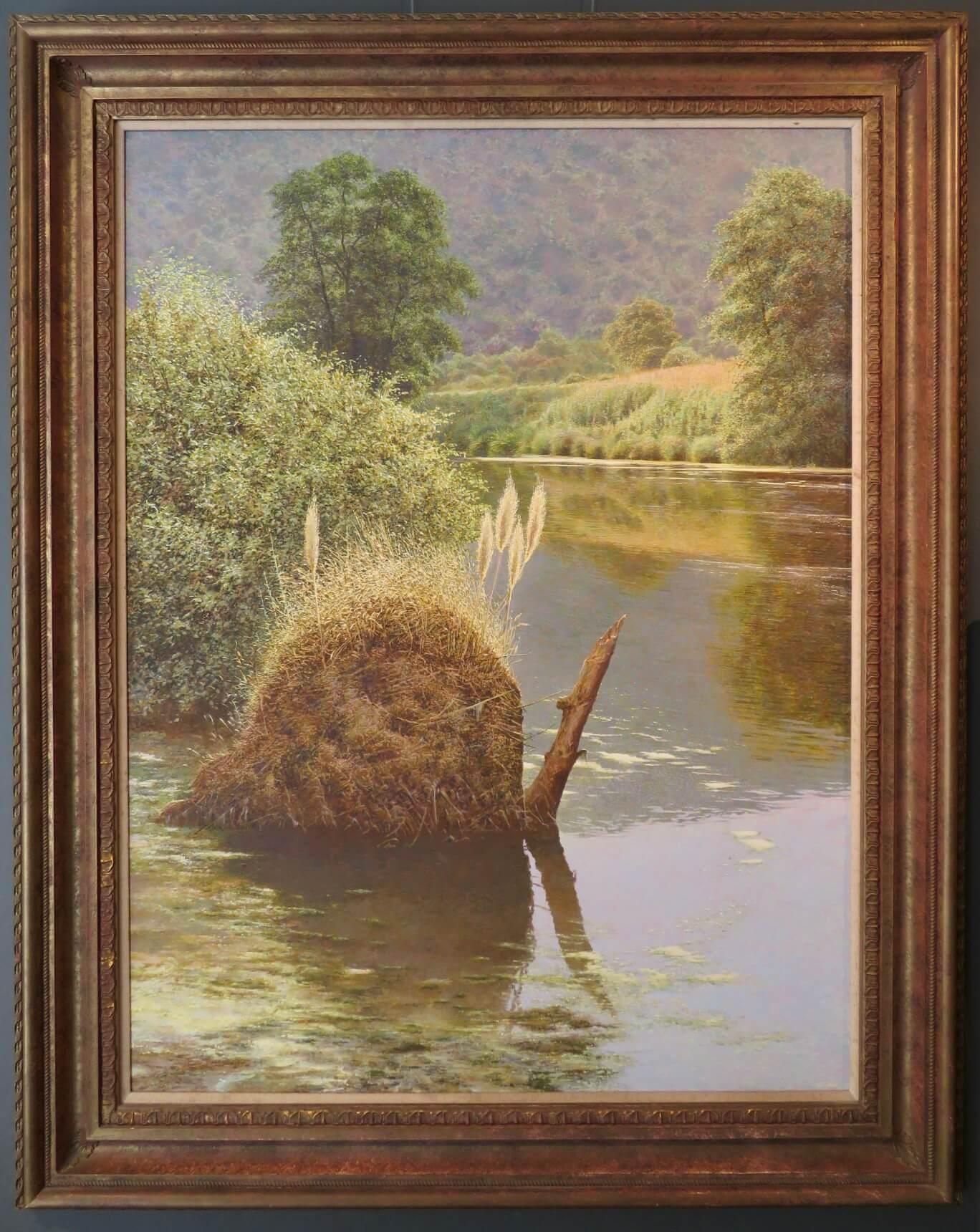 Landscape Painting de Andrew Coates - Gran PAISAJE DEL RÍO DE DEVON Realista inglés de finales del siglo XX Orig. Pintura al óleo