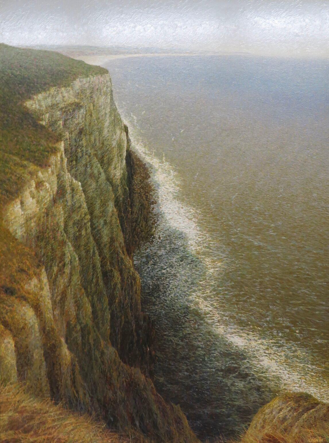 SUPERBO REALISMO INGLESE DEL XX SECOLO PITTURA A OLIO La costa dello Yorkshire in vendita 1