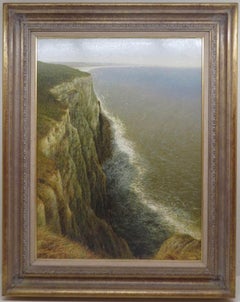 SUPERBO REALISMO INGLESE DEL XX SECOLO PITTURA A OLIO La costa dello Yorkshire