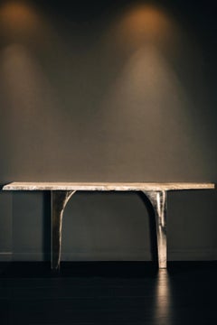 Andrew Console in Travertine and Cast Brass, New