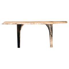 Andrew Console in Travertine and Cast Brass, New