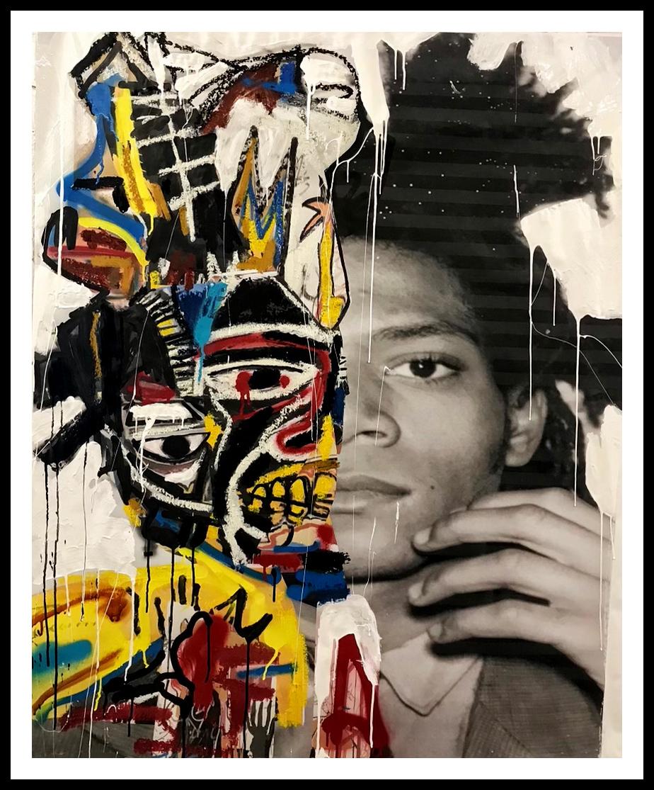 "The Basquiat", mixed media split portrait series - Mixed Media Art by Andrew Cotton