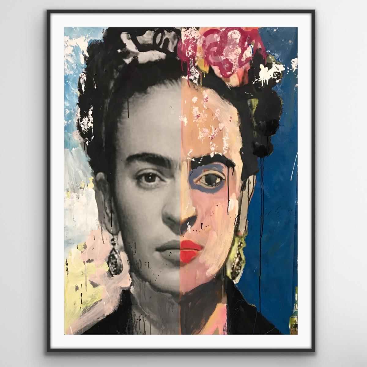 Andrew Cotton Portrait Painting - "The Frida", mixed media split portrait series