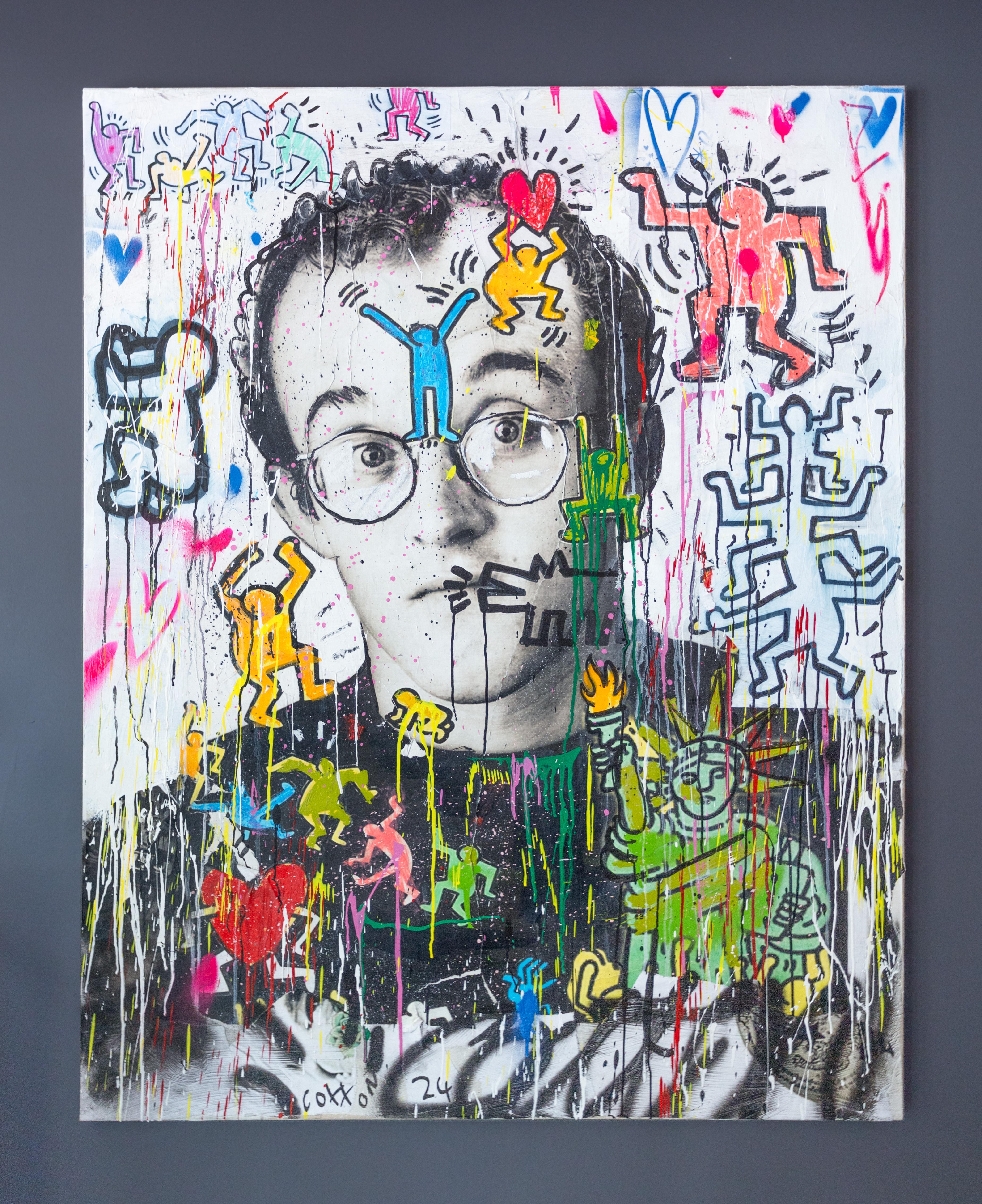 'Haring' Abstract Street Art Mixed Media Painting, 2024 For Sale 1