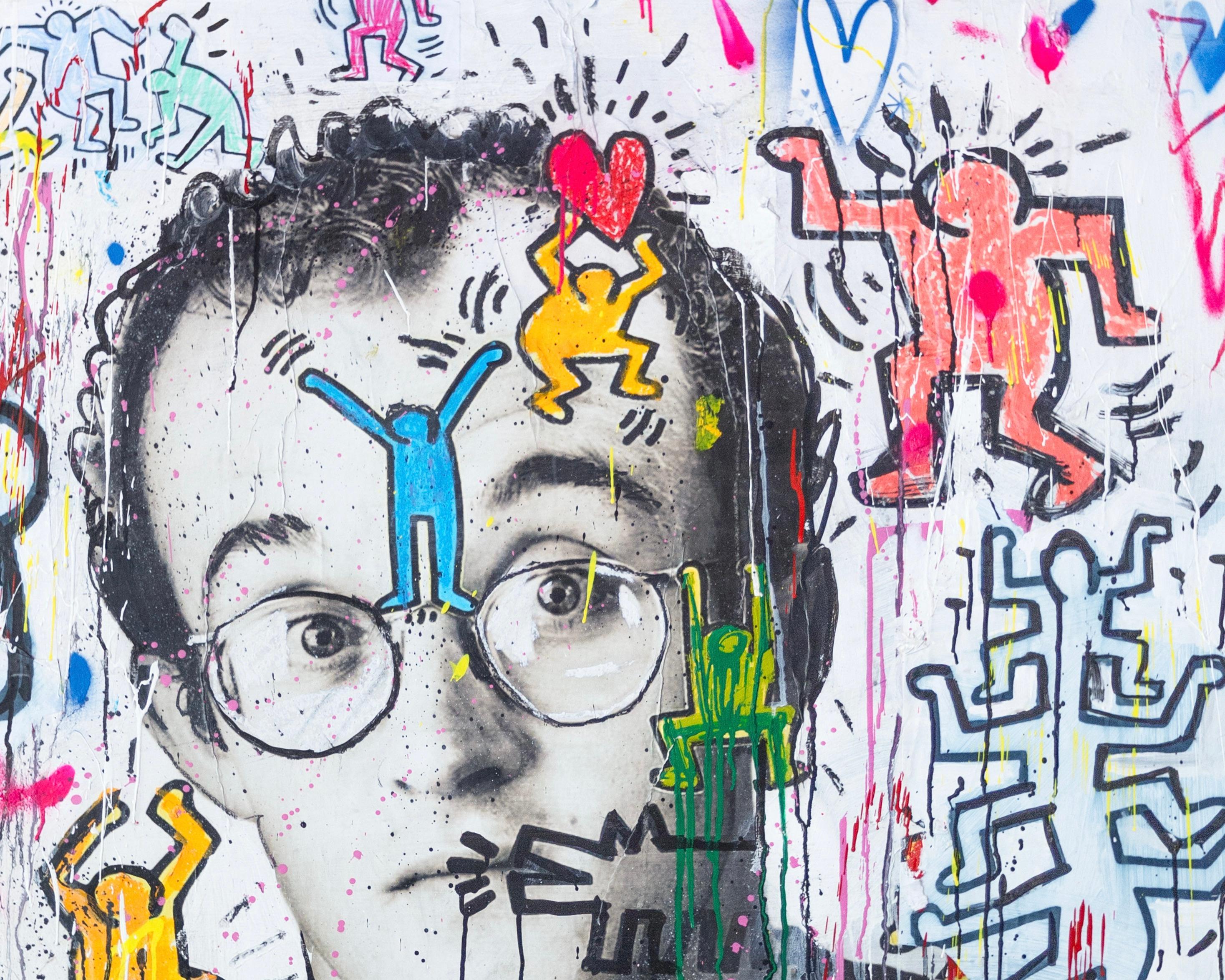 Pittura astratta di street art a tecnica mista 'Haring', 2024 1