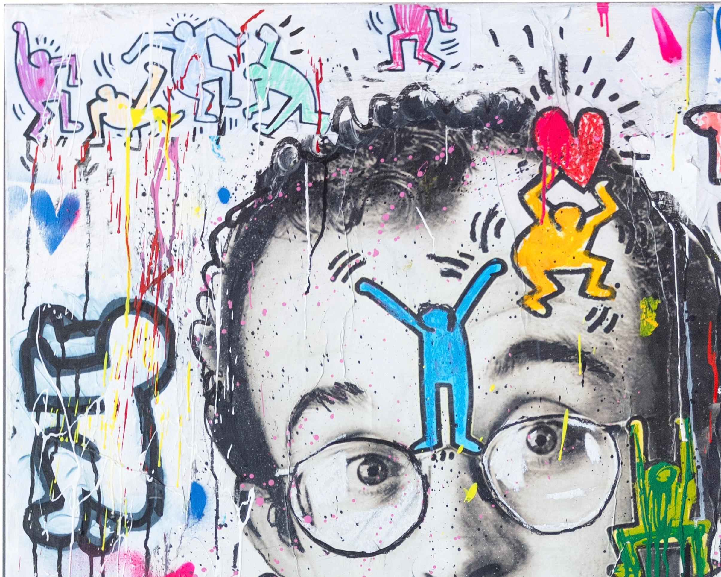 Pittura astratta di street art a tecnica mista 'Haring', 2024 3
