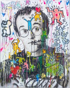 'Haring' Abstract Street Art Mixed Media Painting, 2024