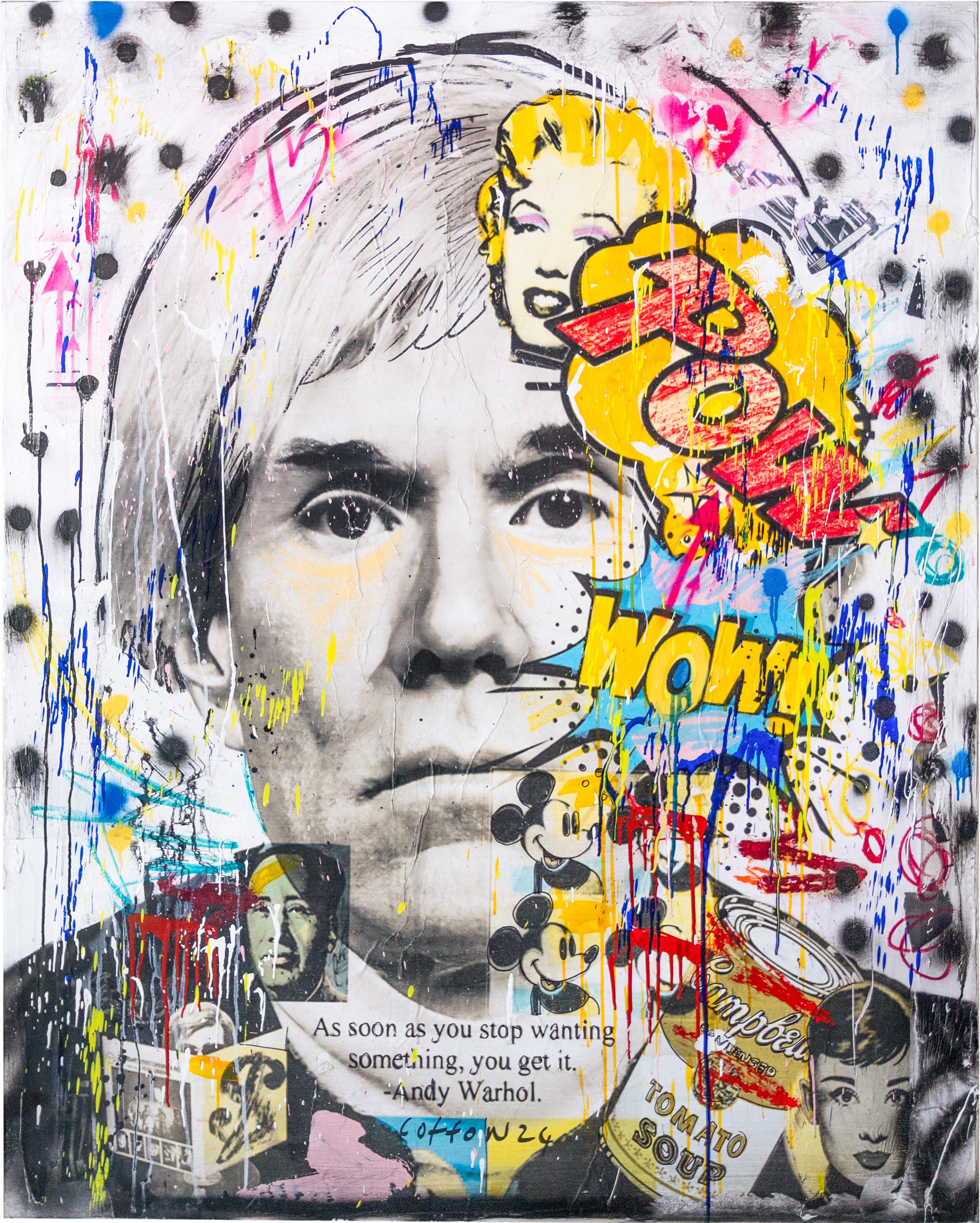 Andrew Cotton Abstract Painting - 'Warhol' Abstract Street Art Mixed Media Painting, 2024