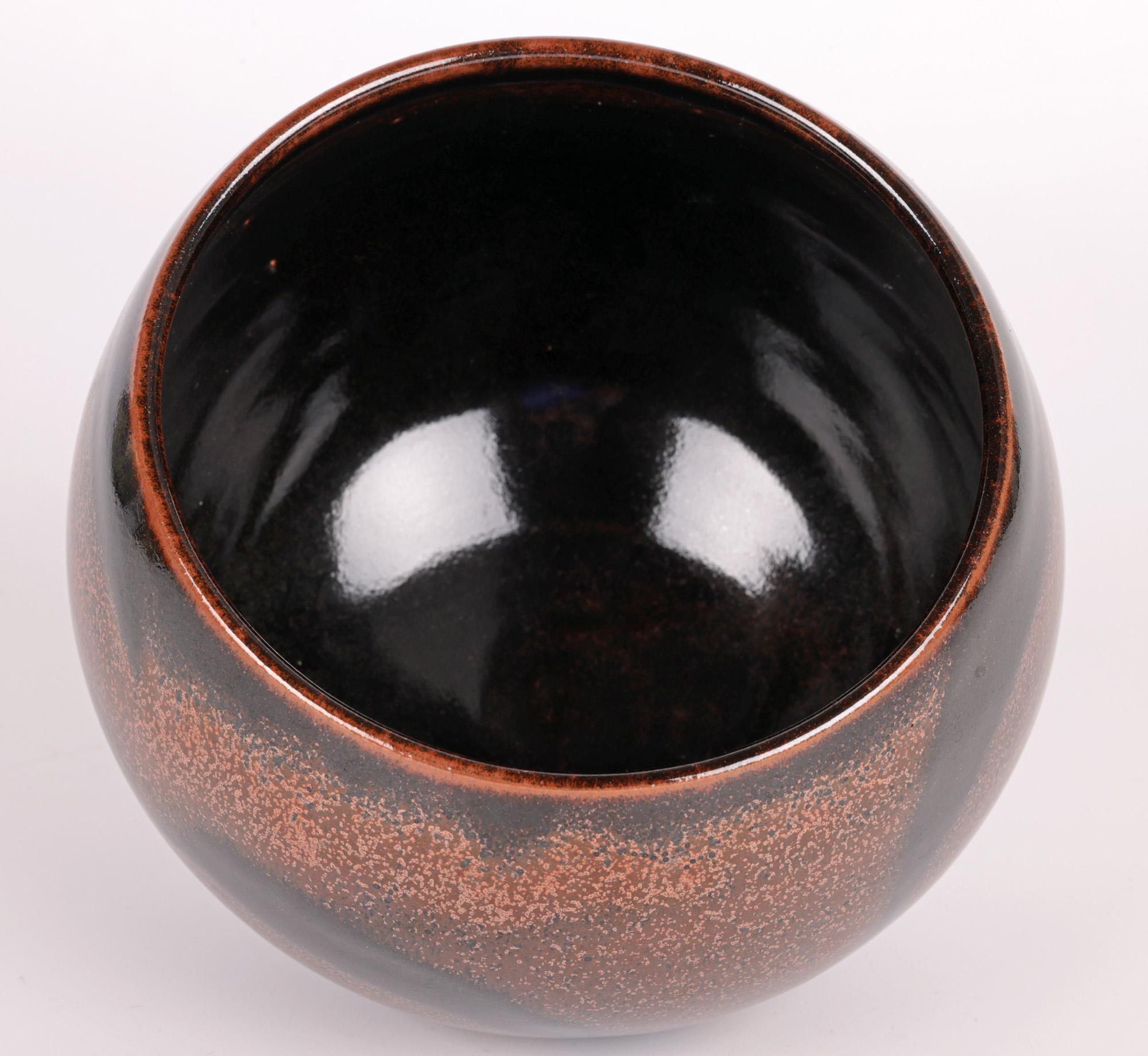 Hand-Crafted Andrew Crouch Marches Pottery Copper & Tenmoku Glazed Vaseuins For Sale